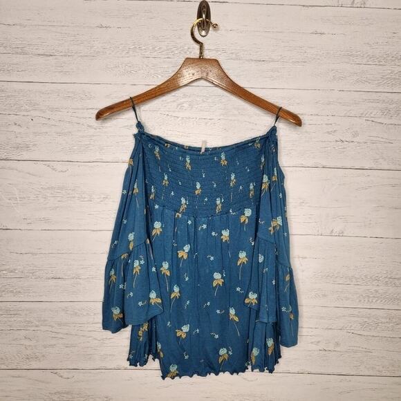 FREE PEOPLE Lana Blouse Size Small Mermaid Blue‎ - Picture 10 of 11